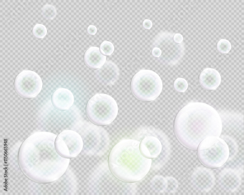 Vector contrast fizzy water air bubbles overlay effect on transparent background. Underwater sparkling oxygen effervescent sparkles in soda drink or champagne