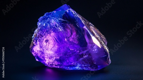 Realistic natural tanzanite with its vibrant violet-blue color, black background