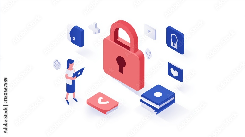 Obraz premium Digital privacy and data protection systems illustrated concept for cybersecurity design