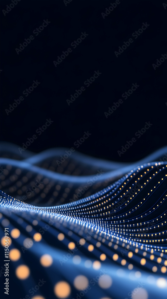 Abstract digital waves with illuminated dots on a dark background ...