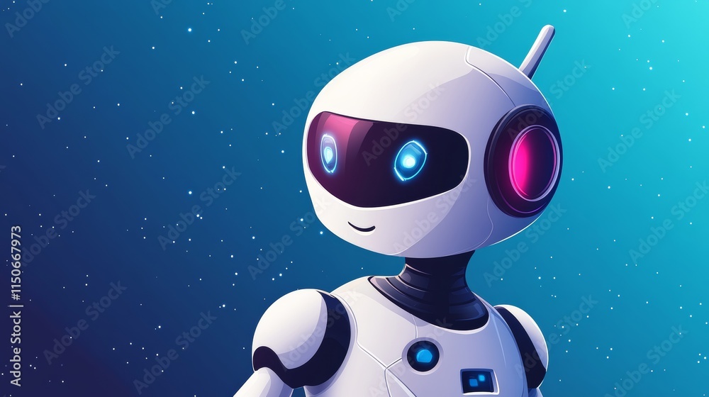 AI technology posters with cute robot character. Artificial intelligence in science and business, smart machine concept. Vector cartoon illustration with futuristic bot AI technology posters with cute robot character. Artificial intelligence in science and business, smart machine concept. Vector cartoon illustration with futuristic bot
