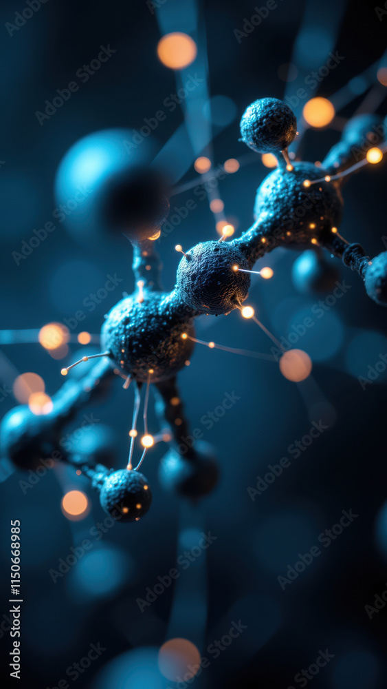 High-resolution microscopic image of a semaglutide molecule with glowing atoms, emphasizing scientific research and biochemistry. High-resolution microscopic image of a semaglutide molecule with glowing atoms, emphasizing scientific research and biochemistry.
