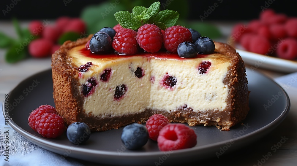 Delicious Raspberry Blueberry Cheesecake Slice Awaiting Enjoyment Delicious Raspberry Blueberry Cheesecake Slice Awaiting Enjoyment