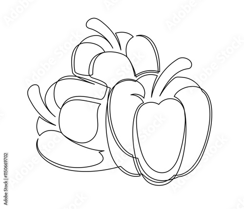 Bell peppers line isolated on white background. Simple silhouette of vegetables. Hand drawn bell peppers outline. Vector illustration