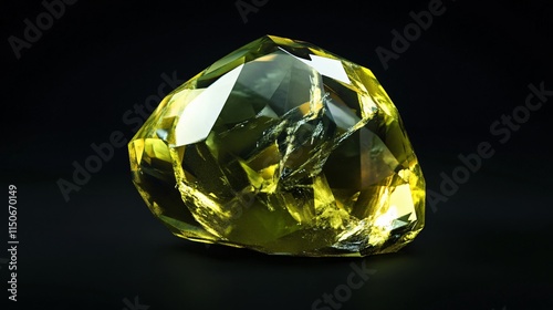 Realistic display of a polished chrysoberyl with its greenish-golden color, black background photo