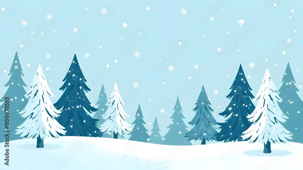 A tranquil snowy forest pattern featuring tall, stylized pine trees dusted with snowflakes A tranquil snowy forest pattern featuring tall, stylized pine trees dusted with snowflakes