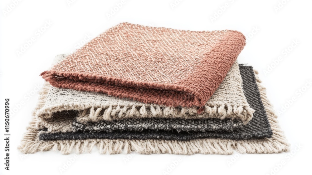 Set of carpets or rugs of different shapes, designs and colors. Floor covering, interior decor, mats with fringed edges, cozy home decoration isolated on white background, Cartoon vector illustration Set of carpets or rugs of different shapes, designs and colors. Floor covering, interior decor, mats with fringed edges, cozy home decoration isolated on white background, Cartoon vector illustration