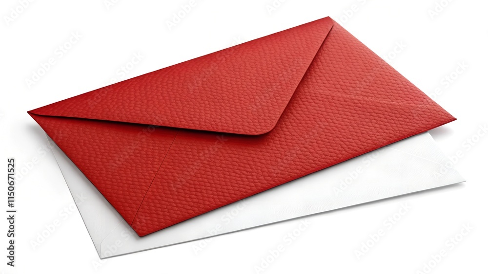Red paper envelope isolated on white background, perfect for sending blank cards or love letters