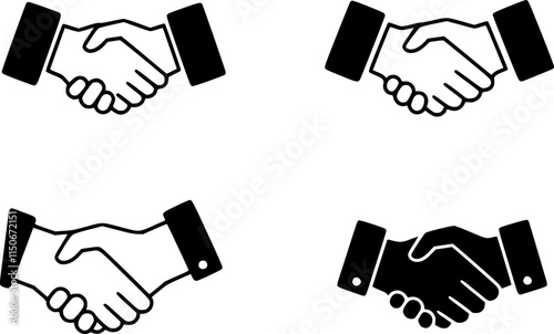 handshake icon set. business agreement, friendly handshake icons. partnership deal symbol for apps, ui, website, design element. transparent vector illustration