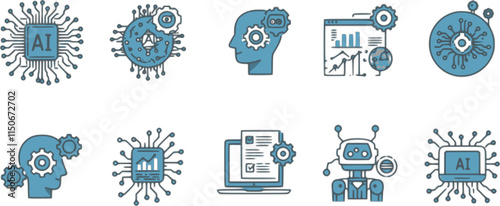 set of ai service. generative artificial intelligence iconsymbol for app, website, ui, ux. transparent png and vector illustration.