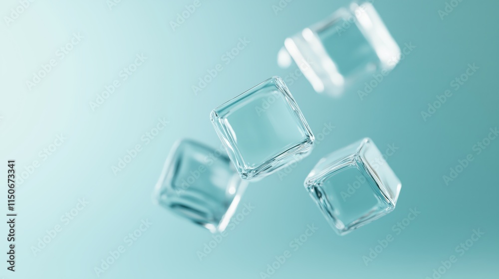 Elegant floating transparent cubes with light refraction for modern design Elegant floating transparent cubes with light refraction for modern design