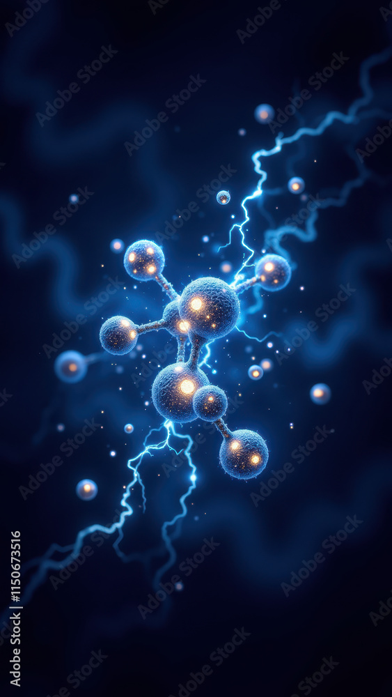 Obraz premium Stylized illustration featuring molecular structure with light effects and energy lines, symbolizing Semaglutide or a related concept.