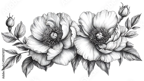 Wallpaper Mural Classic Peony Flower Black White Photo Timeless Vintage Look Torontodigital.ca