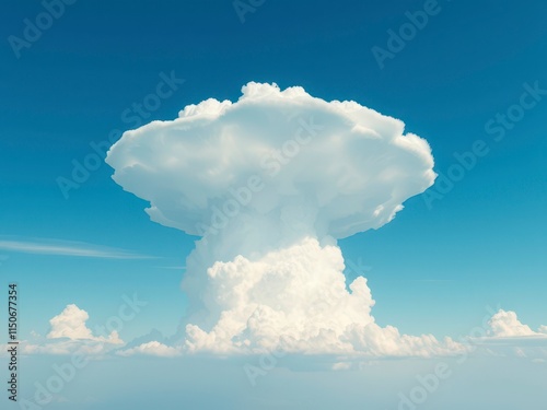 Bright blue sky with dramatic anvil-shaped cumulonimbus clouds, stormy weather, blue skies photo