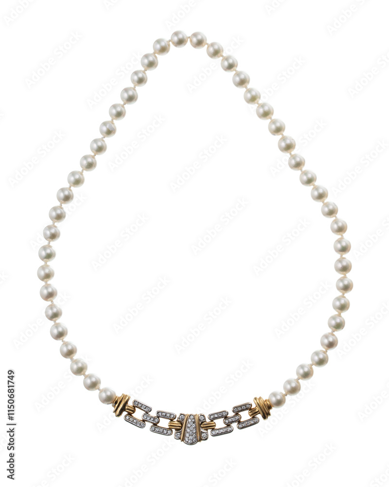 Choker with cultured pearls with clasp and yellow gold. isolated white background Choker with cultured pearls with clasp and yellow gold. isolated white background