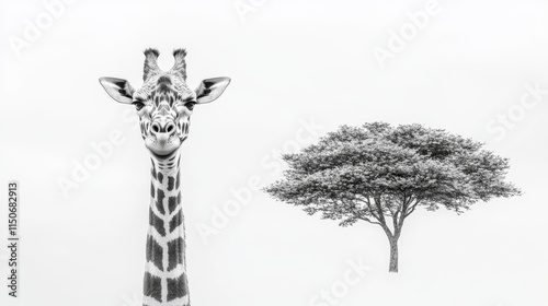 A conceptual 3D illustration featuring a wireframe giraffe set in a digital savanna. Ideal for wildlife conservation campaigns and virtual reality applications. photo