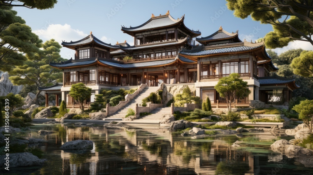 Serene Asian Estate: A Digital Masterpiece of Architectural Design Serene Asian Estate: A Digital Masterpiece of Architectural Design