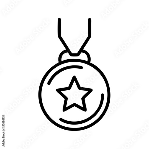 Medal with star illustration, minimalist design, award symbol, black and white, copy space