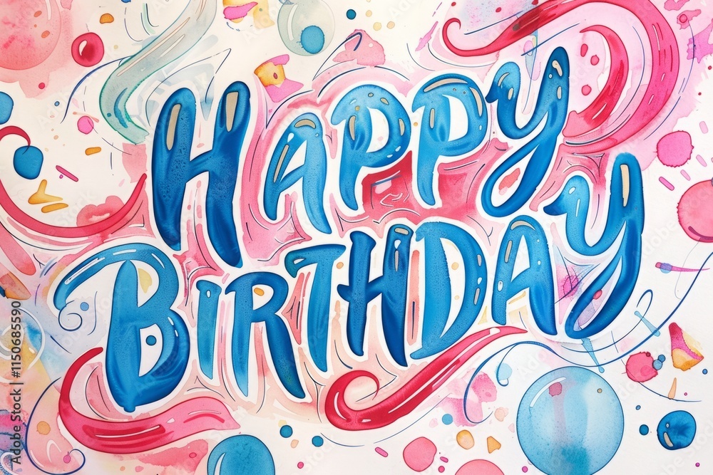 The painting conveys a joyful and celebratory mood, perfect for a birthday card The painting conveys a joyful and celebratory mood, perfect for a birthday card