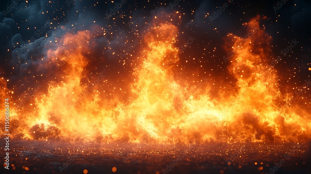 Raging fire illuminating dark smoke under a swirling storm wallpaper image Raging fire illuminating dark smoke under a swirling storm wallpaper image