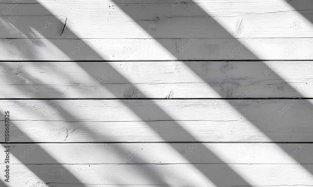 Obraz premium White wooden planks arranged horizontally with dramatic shadows