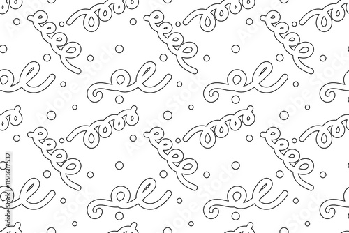 Seamless black and white pattern featuring playful swirls and scattered confetti, ideal for children s coloring pages.
