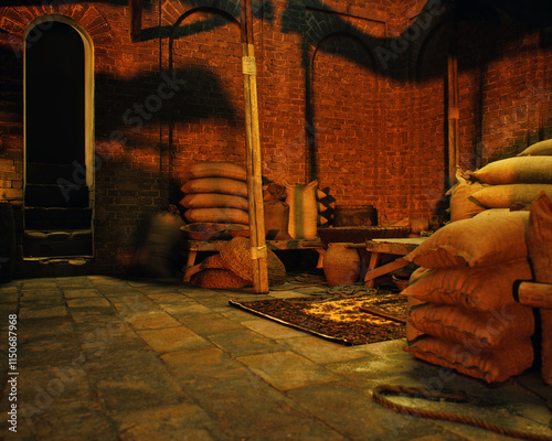 Obraz na płótnie Outdoor marketplace with a variety of products on a traditional historic bazaar. 3D render. w salonie