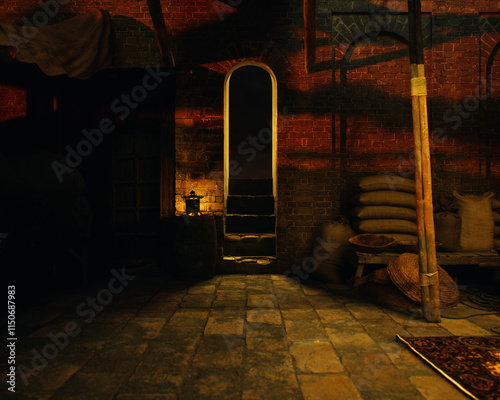 Obraz na płótnie Outdoor marketplace with a variety of products on a traditional historic bazaar. 3D render. w salonie