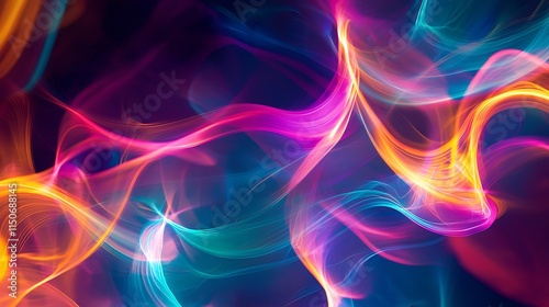 Glowing neon light rays forming an abstract dynamic background, vibrant and futuristic