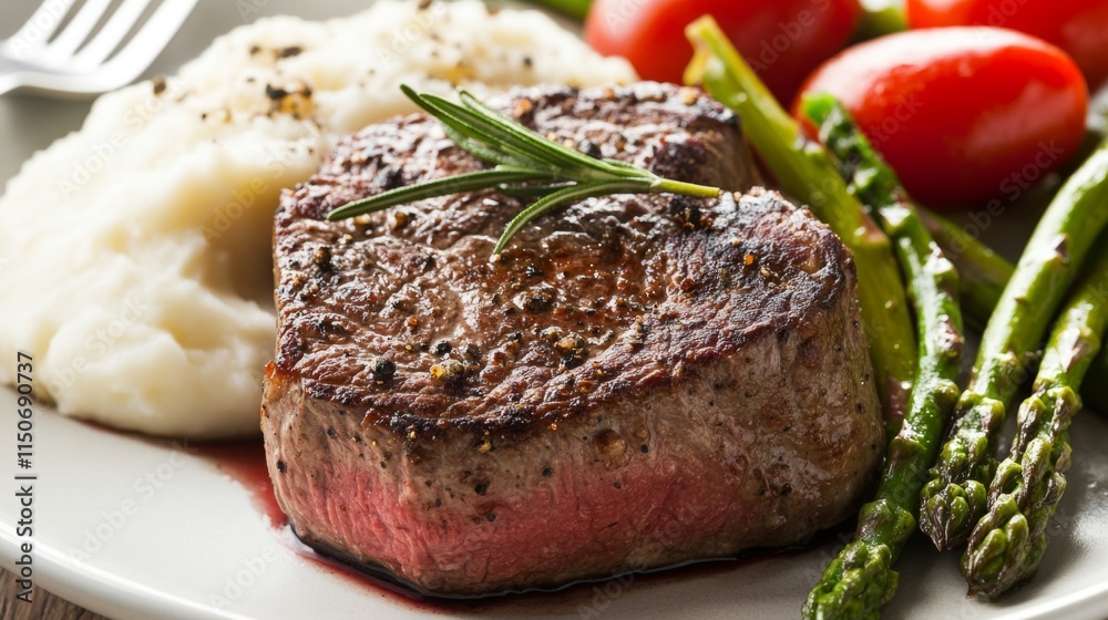 Delicious Grilled Steak with Mashed Potatoes and Fresh Vegetables Delicious Grilled Steak with Mashed Potatoes and Fresh Vegetables