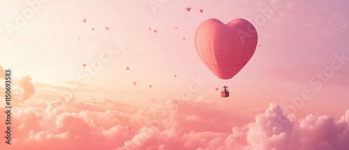 Obraz na płótnie Romantic hot air balloon in heart shape with flying hearts and clouds on pink gradient.
w salonie