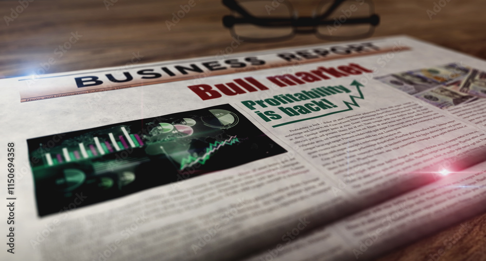 Obraz premium Bull market business success newspaper on table