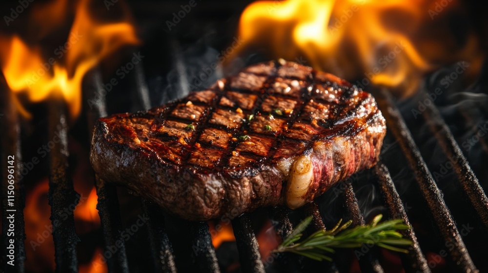 Grilled Steak with Perfect Char Marks on a Barbecue Grill Grilled Steak with Perfect Char Marks on a Barbecue Grill