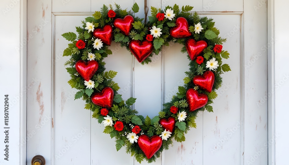 Heart-Shaped Wreath on Rustic Door Heart-Shaped Wreath on Rustic Door