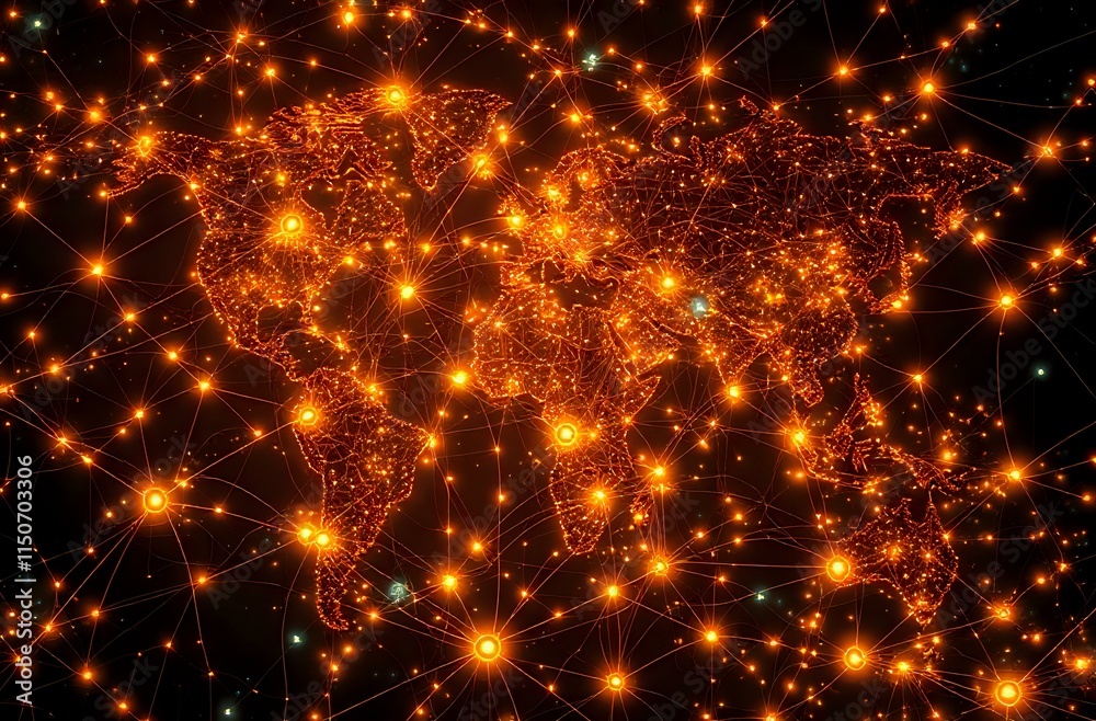 Obraz premium Globe of Connected Cities - Cybernetic Art Nouveau Style