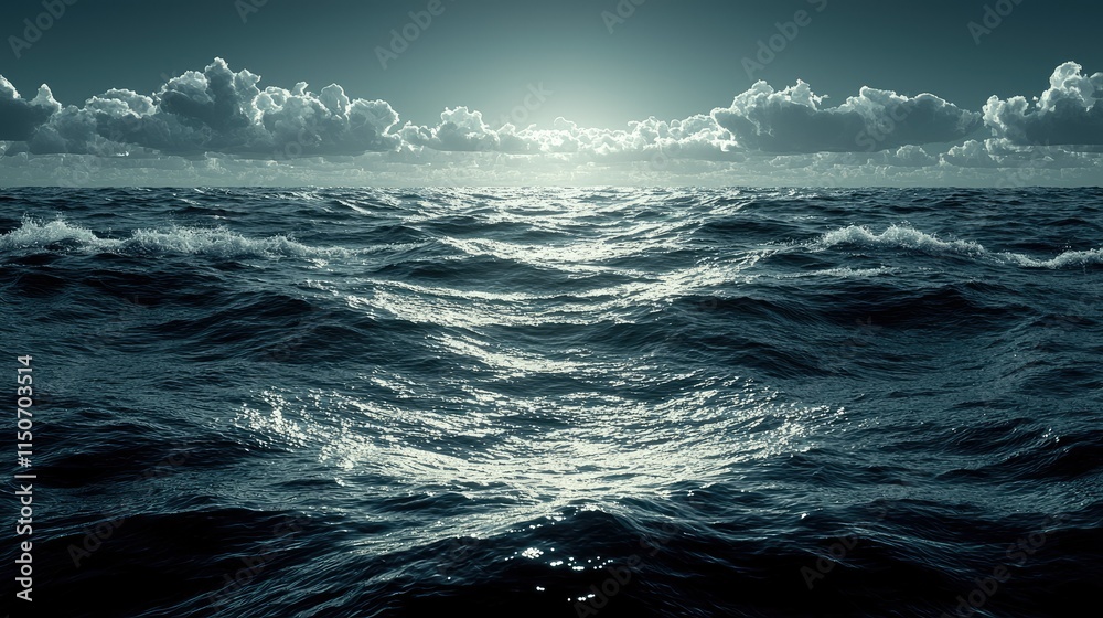 Fototapeta premium A serene ocean view with gentle waves under a cloudy sky, evoking calmness and reflection.