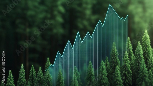Forest recovery metrics displayed in ascending visuals, digital growth chart, ecological recovery