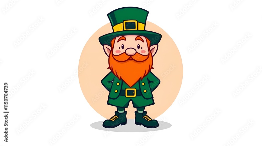 Cartoon leprechaun with a happy expression standing on a light orange background Cartoon leprechaun with a happy expression standing on a light orange background