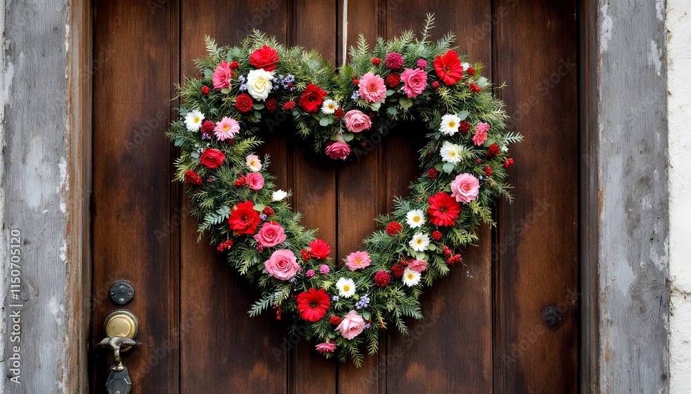 Heart-Shaped Wreath on Rustic Door