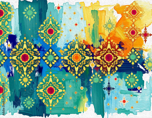 Marocan pattern to print on wall decorations, covers, fabrics, wallpapers. Oil paint. photo