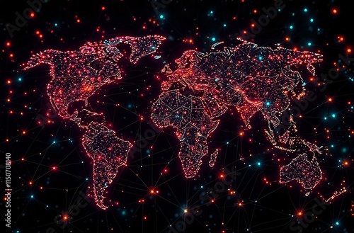 Dynamic Quantum Internet Map - Red & Blue Lit Cities (3:2)