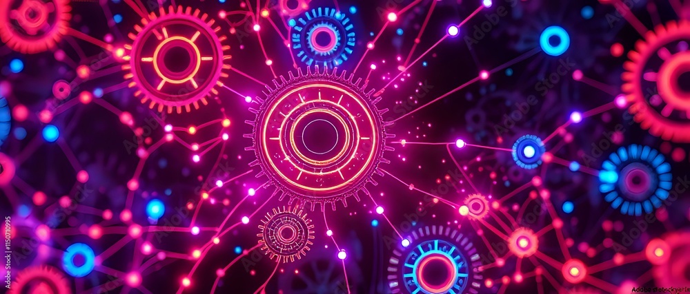 Glowing Cybernetic Art Nouveau Design - Interlocking Gear Patterns Glowing Cybernetic Art Nouveau Design - Interlocking Gear Patterns