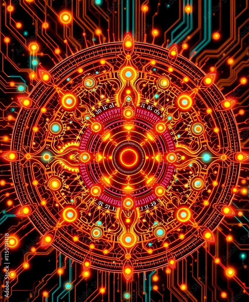 Obraz premium Intricate Cybernetic Art Nouveau Circuit Board Design