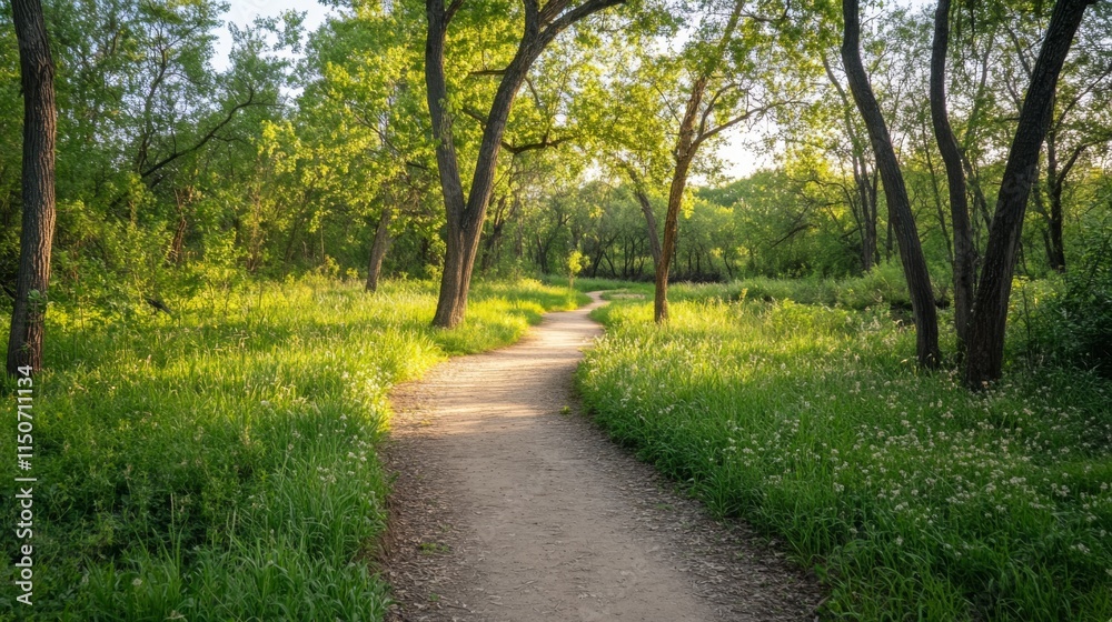 Scenic Nature Path Between Lush Green Trees and Vibrant Grass Scenic Nature Path Between Lush Green Trees and Vibrant Grass