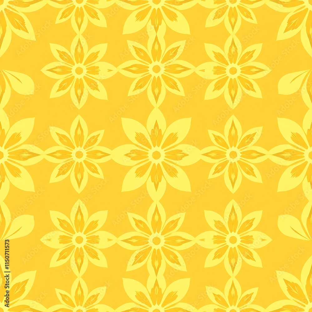 Golden Floral Pattern: A cheerful, seamless pattern featuring stylized golden yellow flowers on a sunny yellow background. Perfect for adding a touch of warmth and elegance to your designs. Golden Floral Pattern: A cheerful, seamless pattern featuring stylized golden yellow flowers on a sunny yellow background. Perfect for adding a touch of warmth and elegance to your designs.