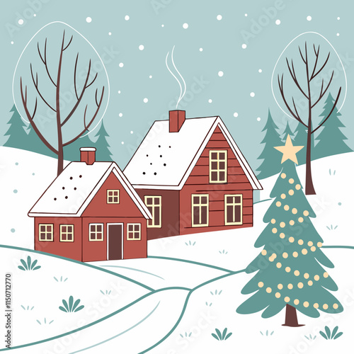 Paysage d'hiver en style plat. Le paysage de Noël. Illustration vectorielle