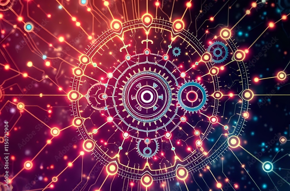 Obraz premium Interlocking Gear Art Nouveau Cybernetic Design