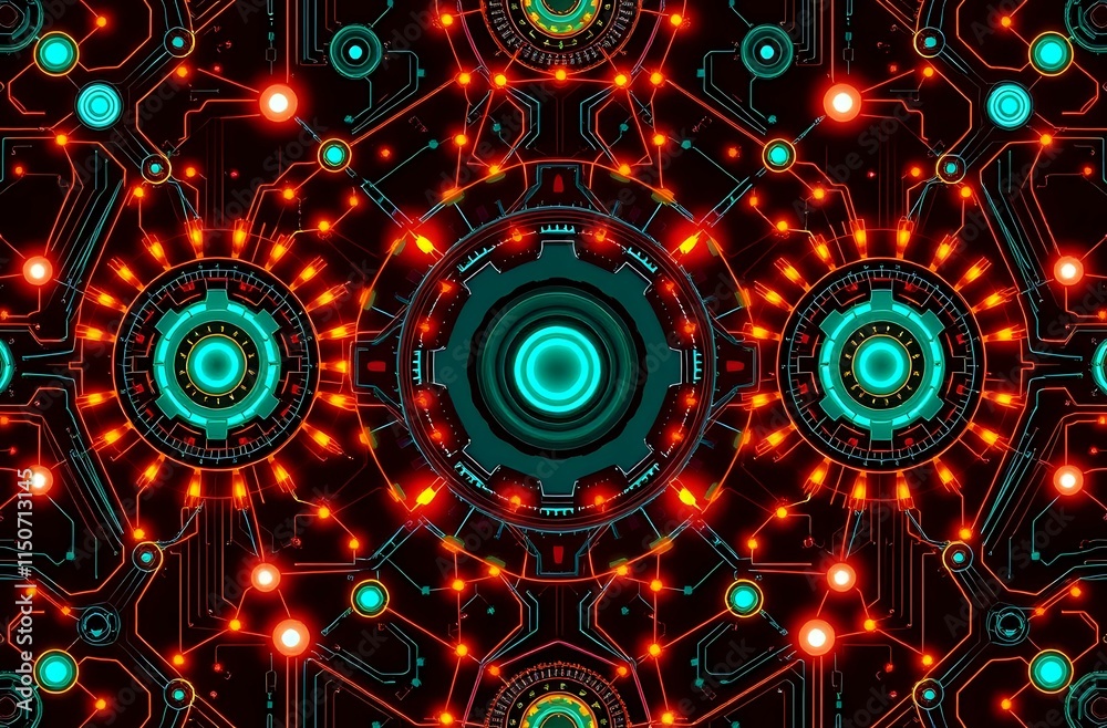 Fototapeta premium Cybernetic Art Nouveau Pattern with Interlocking Gear Motifs