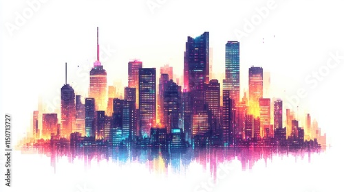 A pixelated city real estate building, Cityscape with neon lights