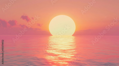 A vibrant abstract representation of a sunrise over a calm sea, with warm colors